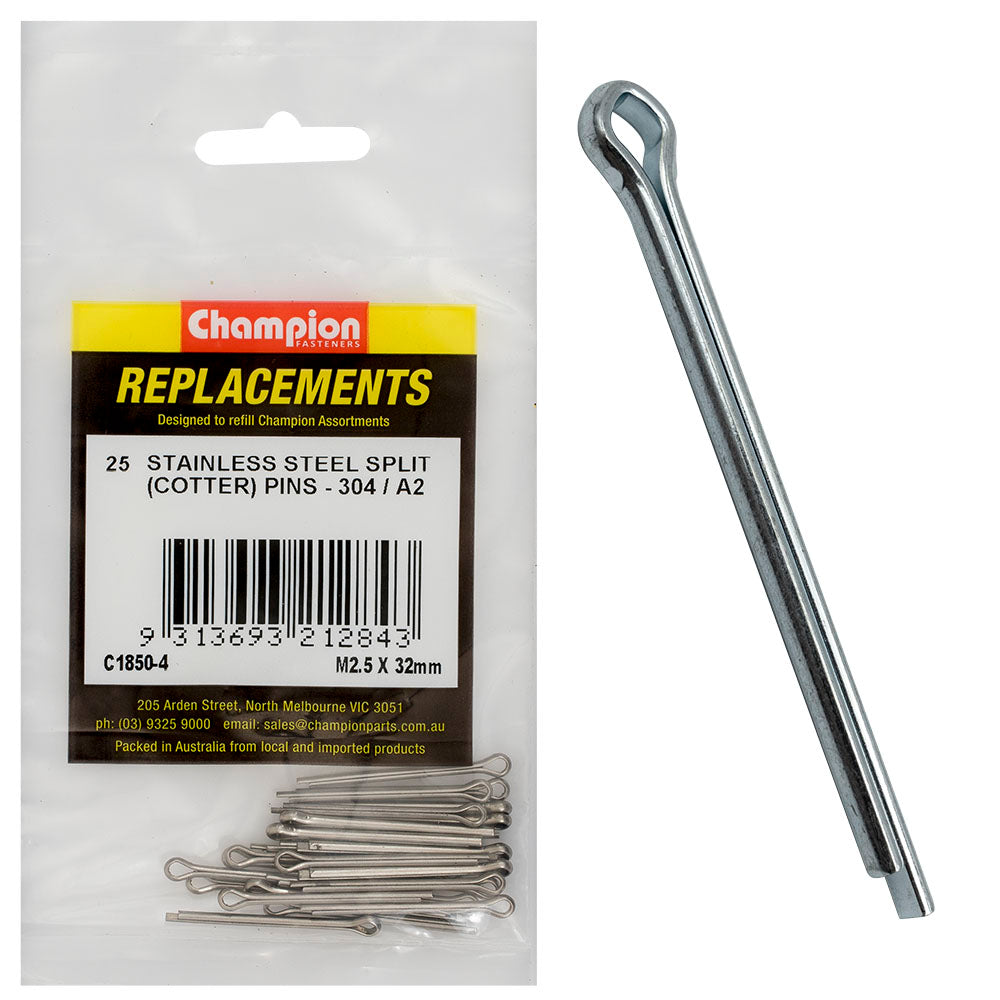 Champion Fasteners Split Pin Stainless Steel 2.5 X 32mm 304/A2 C1850-4