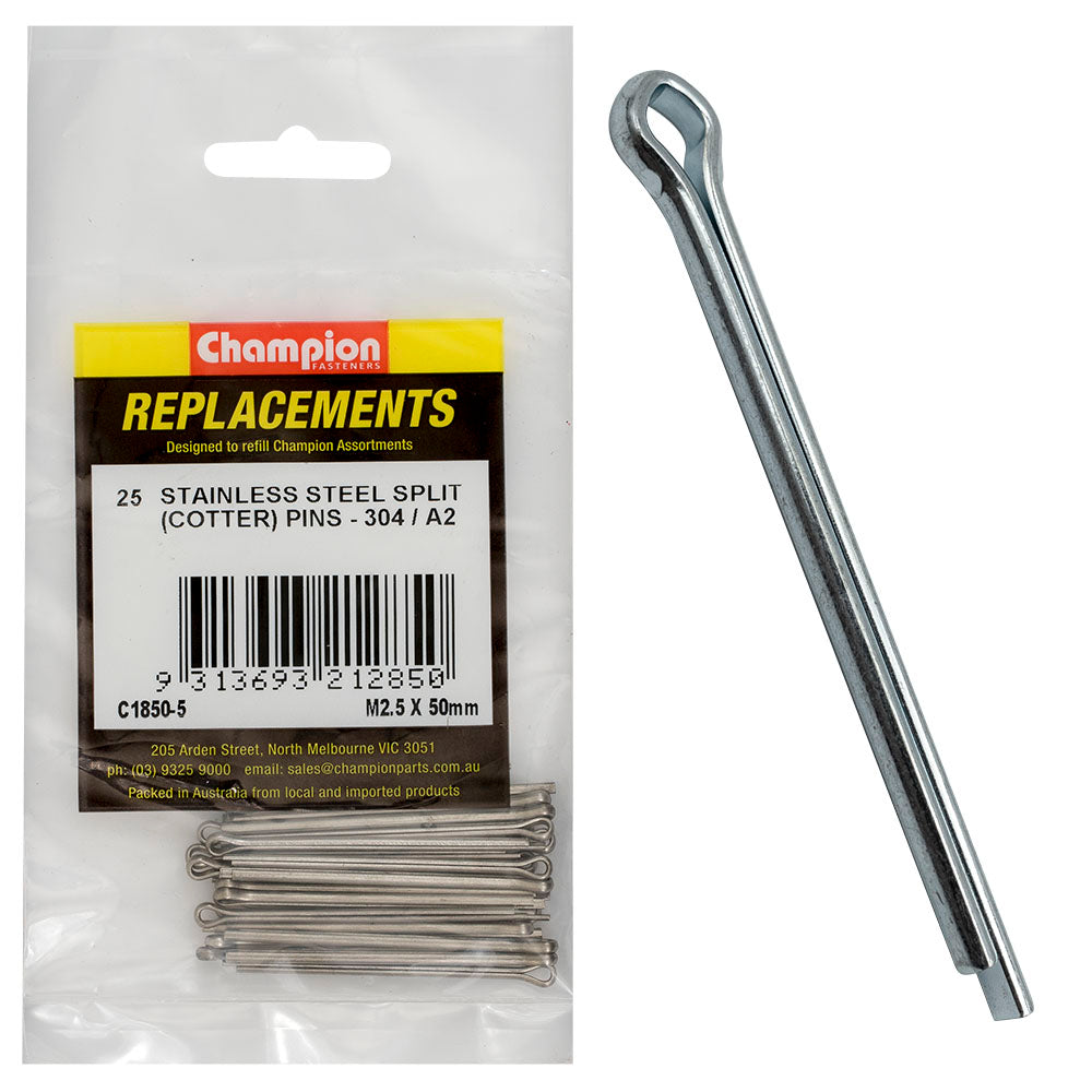 Champion Fasteners Split Pin Stainless Steel 2.5 X 50mm 304/A2 C1850-5