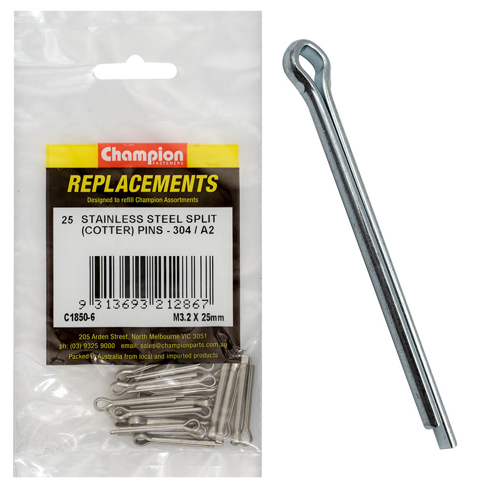 Champion Fasteners Split Pin Stainless Steel 3.2 X 25mm 304/A2 C1850-6