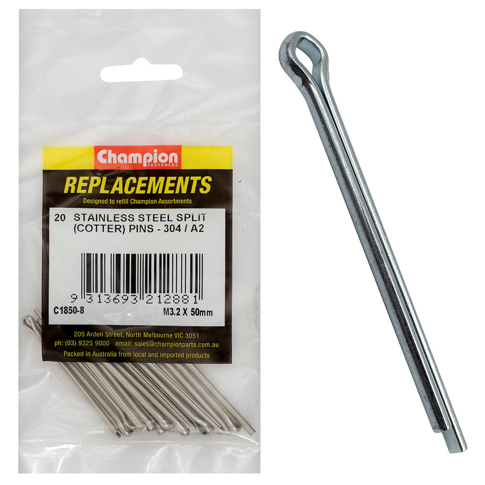 Champion Fasteners Split Pin Stainless Steel 3.2 X 50mm 304/A2 C1850-8