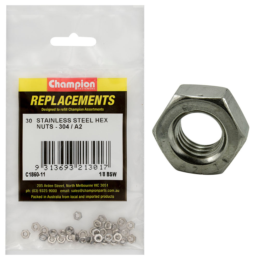 Champion Fasteners Hex Plain Nut Stainless Steel 1/8In 304/A2 C1860-11