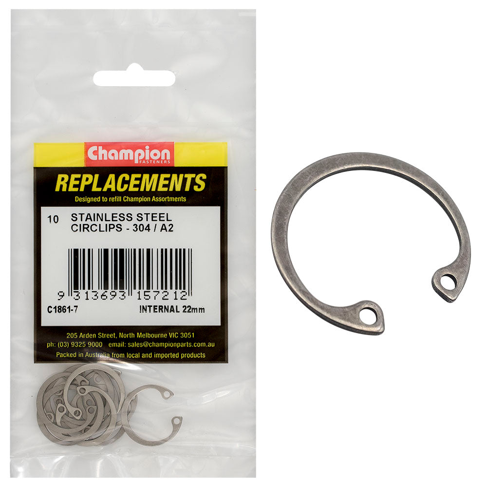 Champion Fasteners Circlip Internal Shaft Stainless Steel 22mm 316/A4 C1861-7