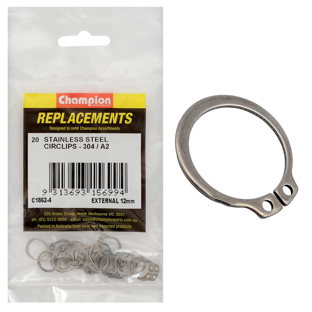 Champion Fasteners Circlip External Shaft Stainless Steel 12mm 316/A4 C1862-4