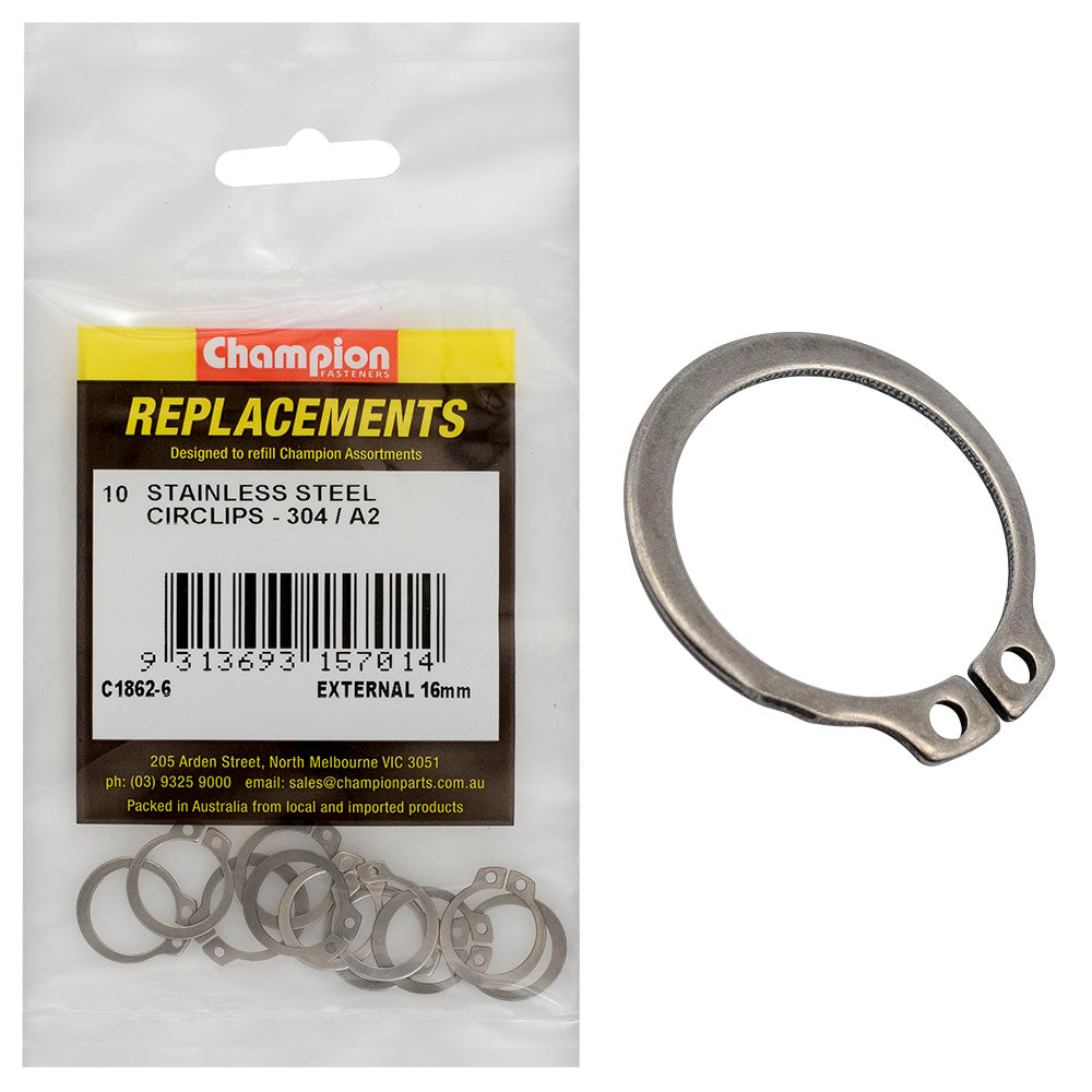 Champion Fasteners Circlip External Shaft Stainless Steel 16mm 316/A4 C1862-6