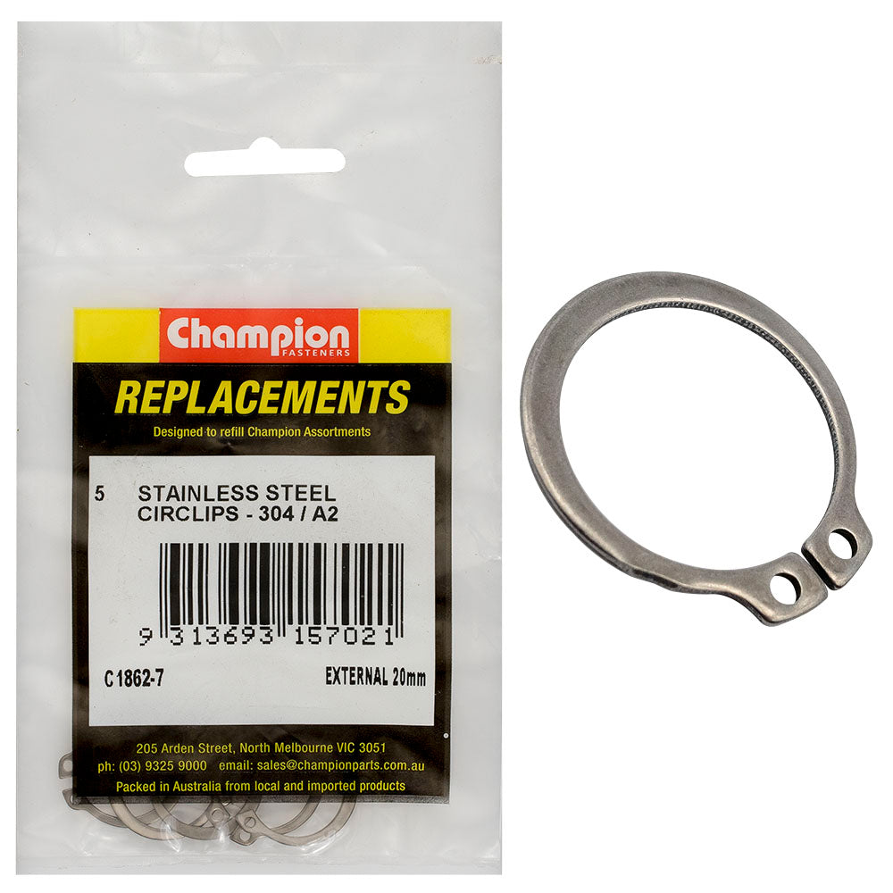 Champion Fasteners Circlip External Shaft Stainless Steel 20mm 316/A4 C1862-7