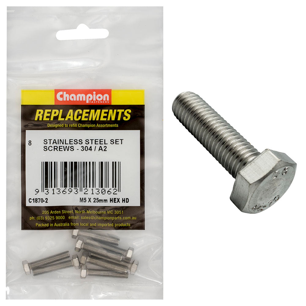 Champion Fasteners Hex Set Screw Stainless Steel M5 X 25mm 304/A2 C1870-2