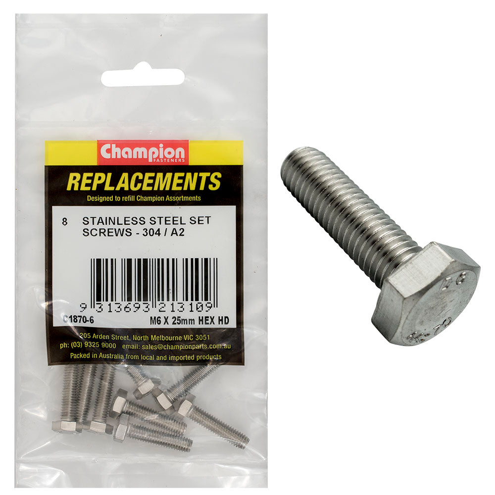 Champion Fasteners Hex Set Screw Stainless Steel M6 X 25mm 304/A2 C1870-6