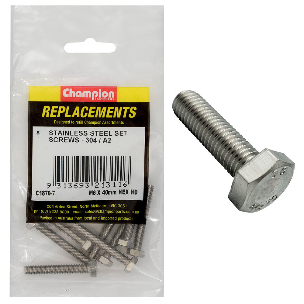 Champion Fasteners Hex Set Screw Stainless Steel M6 X 40mm 304/A2 C1870-7