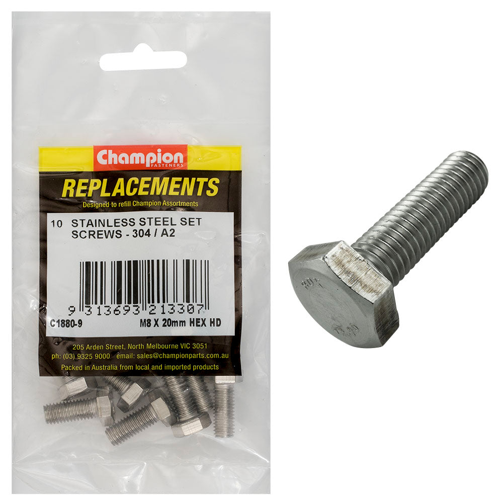 Champion Fasteners Hex Set Screw Stainless Steel M8 X 20mm 304/A2 C1880-9