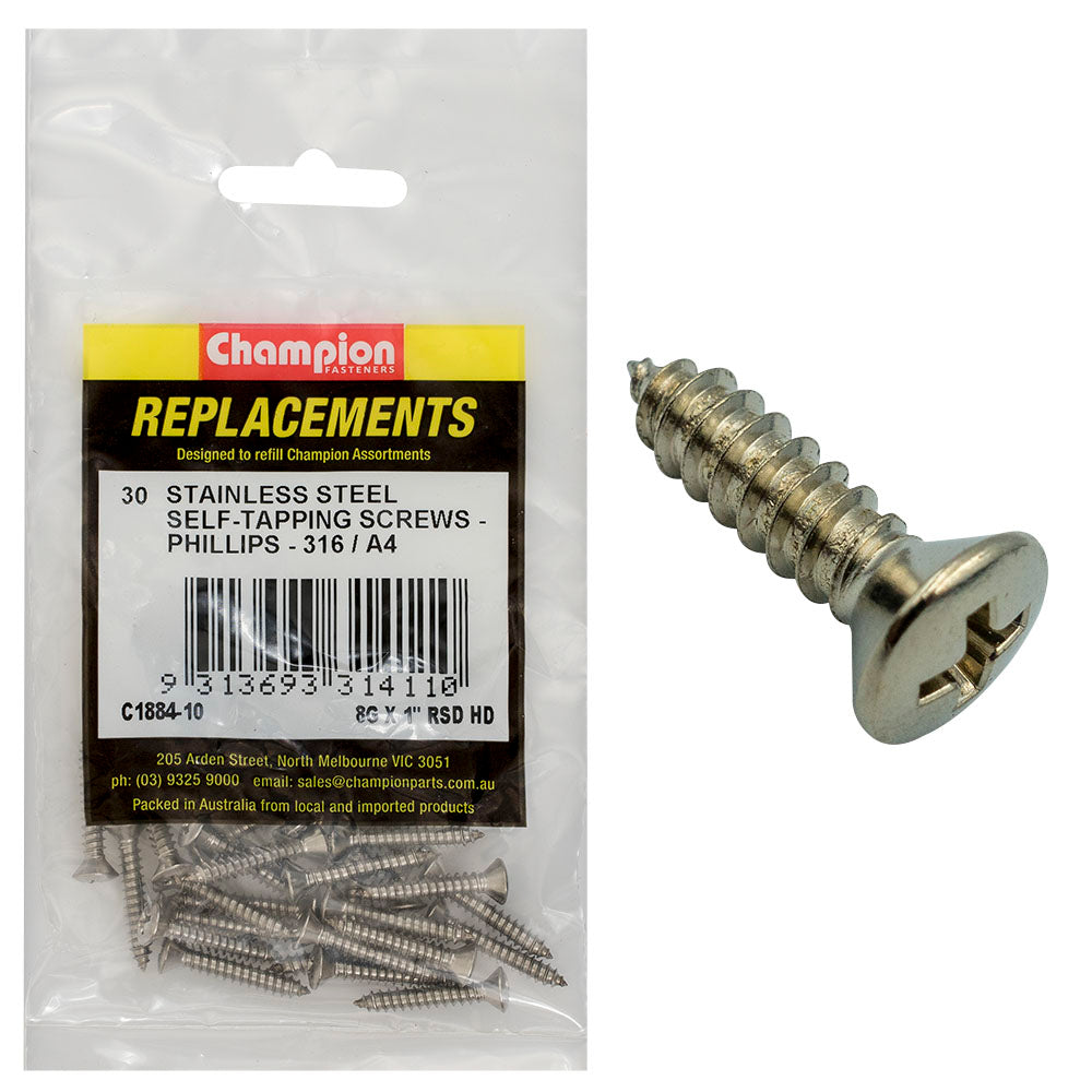 Champion Fasteners Self Tapper Screw Rsd Phillips Stainless Steel 4.2 X 25mm 316/A4 C1884-10