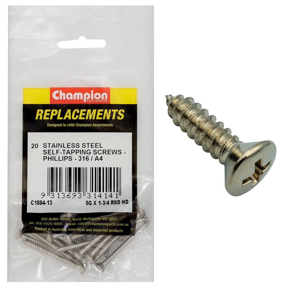 Champion Fasteners Self Tapper Screw Rsd Phillips Stainless Steel 4.2 X 45mm 316/A4 C1884-13