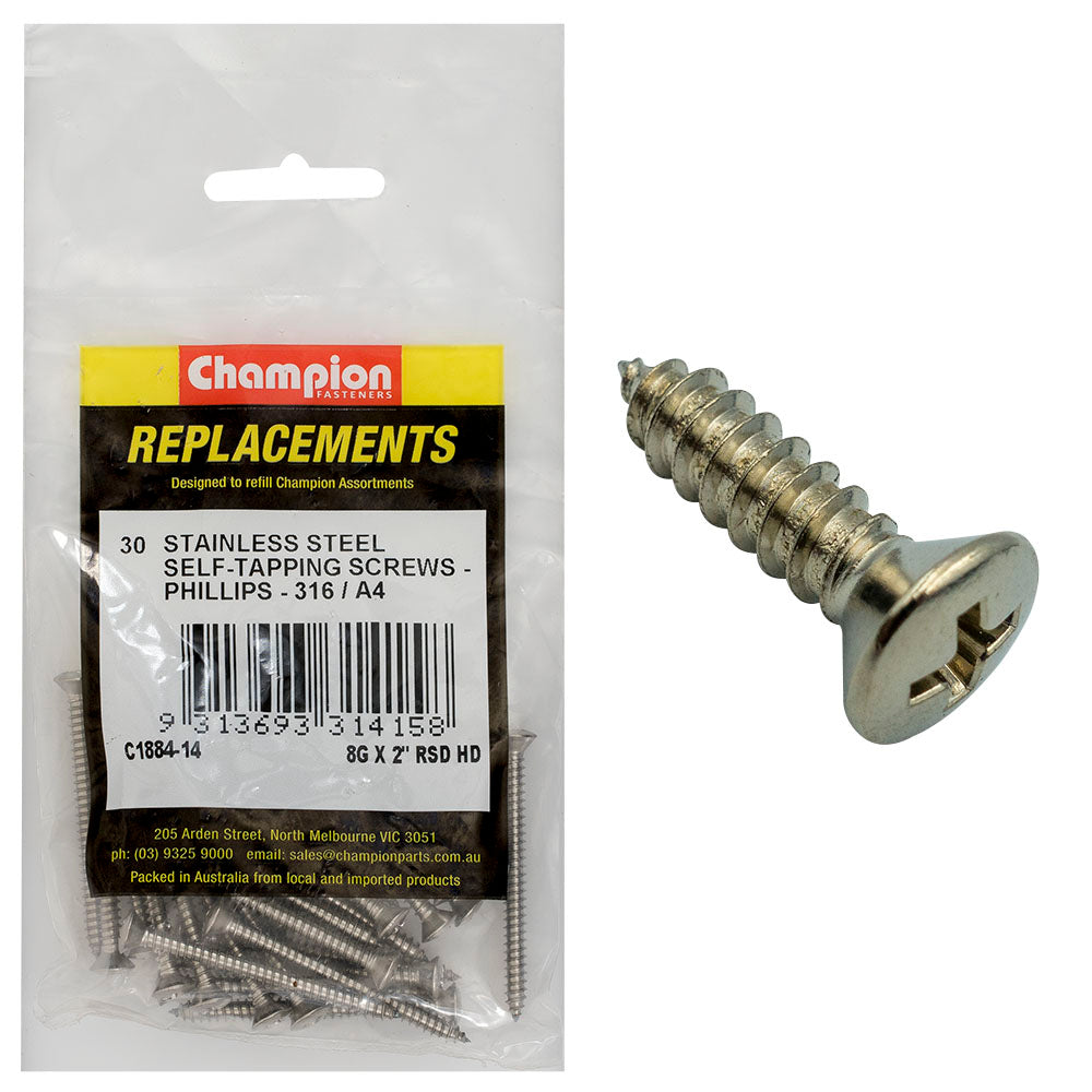 Champion Fasteners Self Tapper Screw Rsd Phillips Stainless Steel 4.2 X 50mm 316/A4 C1884-14