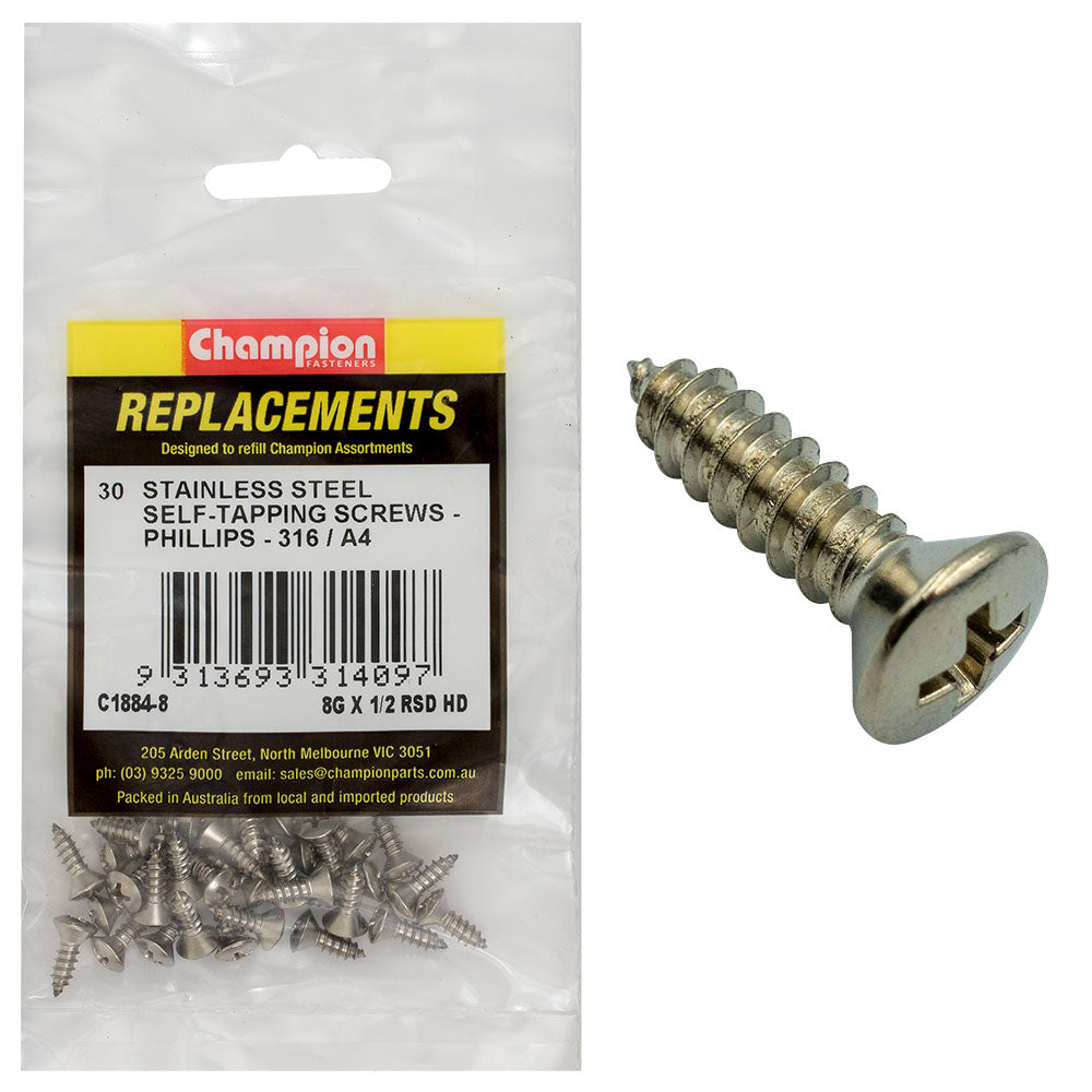 Champion Fasteners Self Tapper Screw Rsd Phillips Stainless Steel 4.2 X 13mm 316/A4 C1884-8