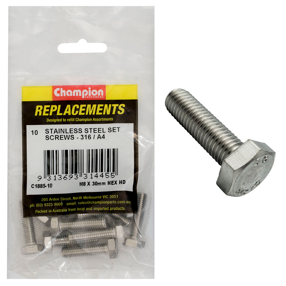Champion Fasteners Hex Set Screw Stainless Steel M8 X 30mm 316/A4 C1885-10