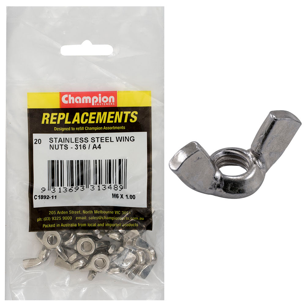 Champion Fasteners Wing Nut Stainless Steel M6 X 1.00mm 316/A4 C1892-11