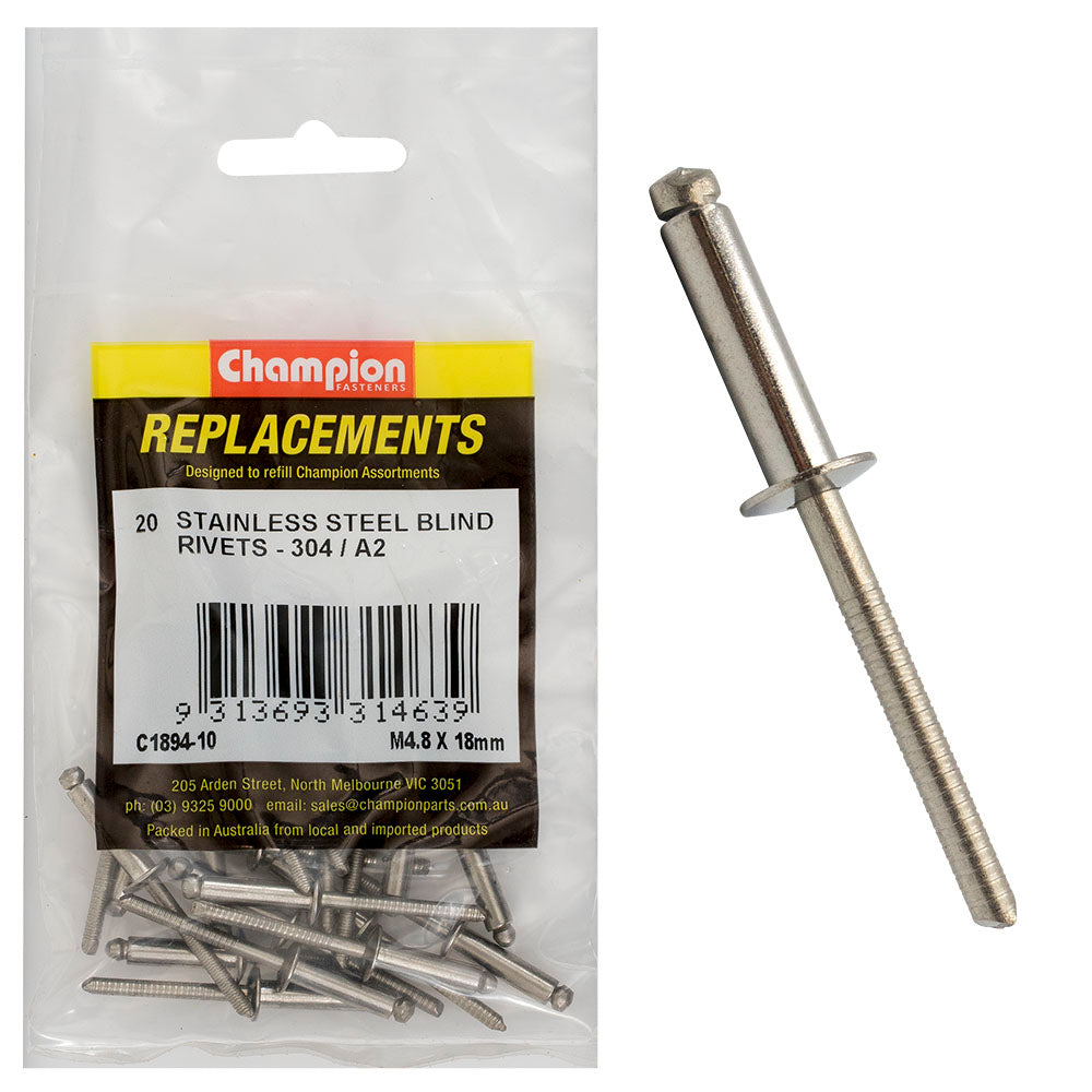 Champion Fasteners Rivet Blind Stainless Steel 4.8 X 18mm 304/A2 C1894-10