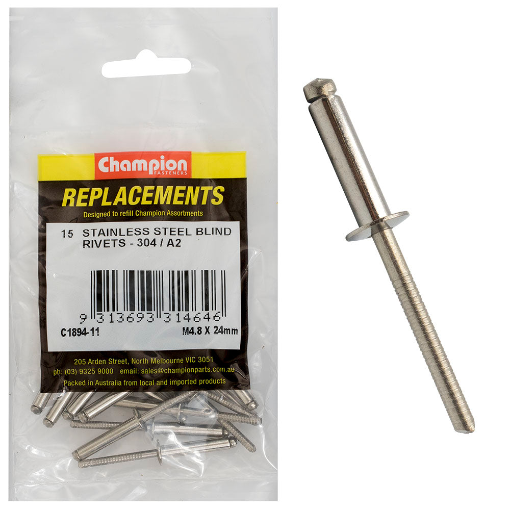 Champion Fasteners Rivet Blind Stainless Steel 4.8 X 24mm 304/A2 C1894-11