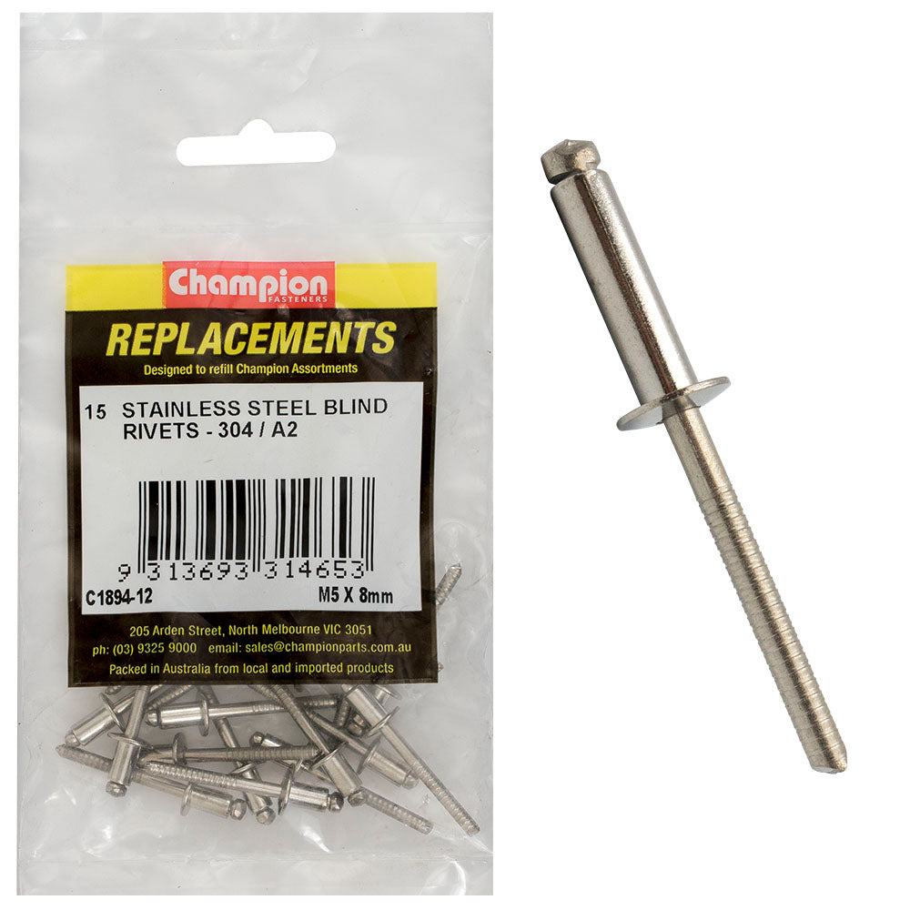 Champion Fasteners Rivet Blind Stainless Steel 5 X 8mm 304/A2 C1894-12