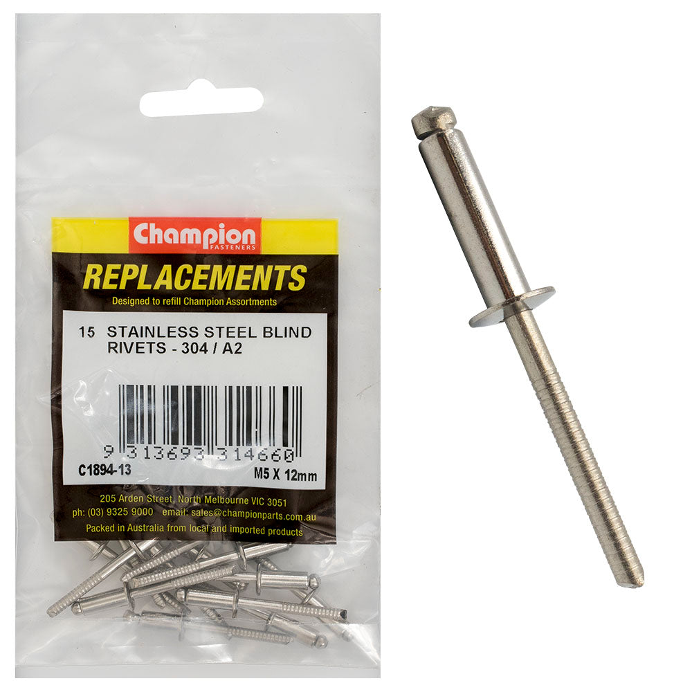 Champion Fasteners Rivet Blind Stainless Steel 5 X 12mm 304/A2 C1894-13