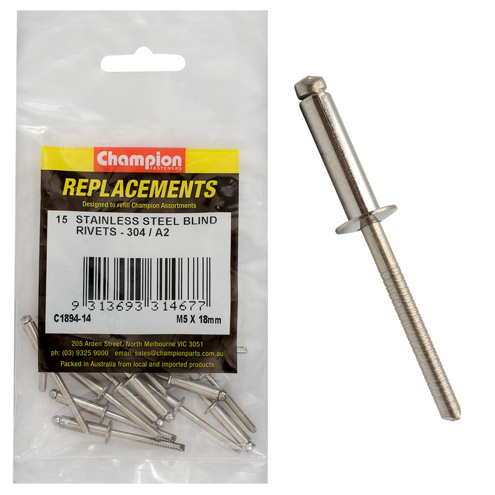 Champion Fasteners Rivet Blind Stainless Steel 5 X 18mm 304/A2 C1894-14