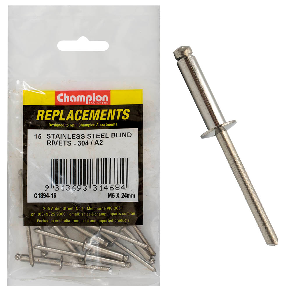 Champion Fasteners Rivet Blind Stainless Steel 5 X 24mm 304/A2 C1894-15