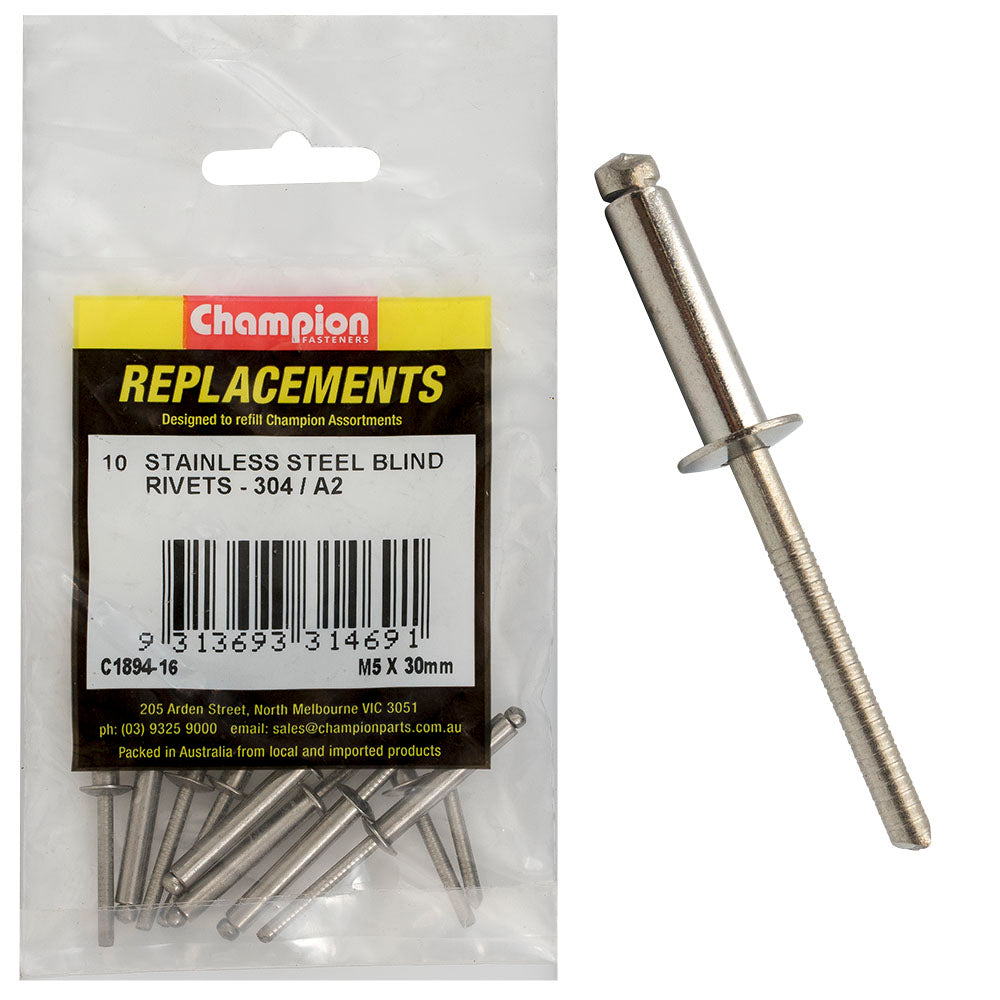 Champion Fasteners Rivet Blind Stainless Steel 5 X 30mm 304/A2 C1894-16