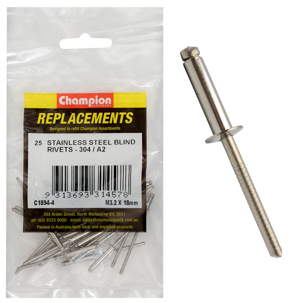 Champion Fasteners Rivet Blind Stainless Steel 3.2 X 18mm 304/A2 C1894-4