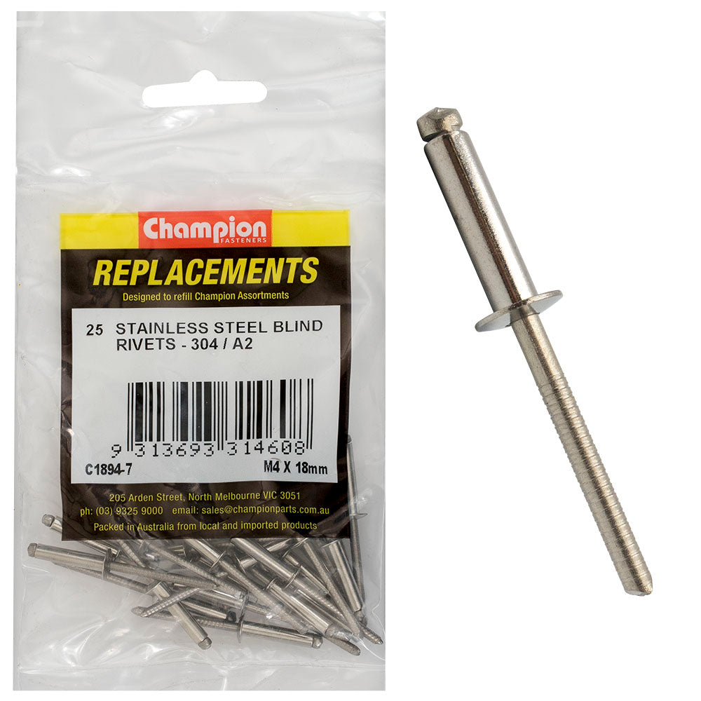 Champion Fasteners Rivet Blind Stainless Steel 4 X 18mm 304/A2 C1894-7