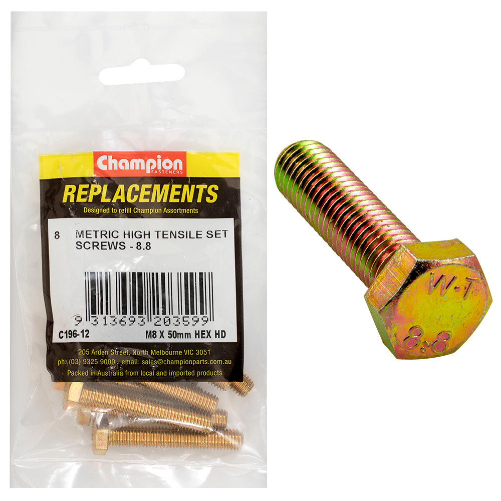 Champion Hex Set Screw High Tensile M8 x 50mm Grade 8.8 C196-12