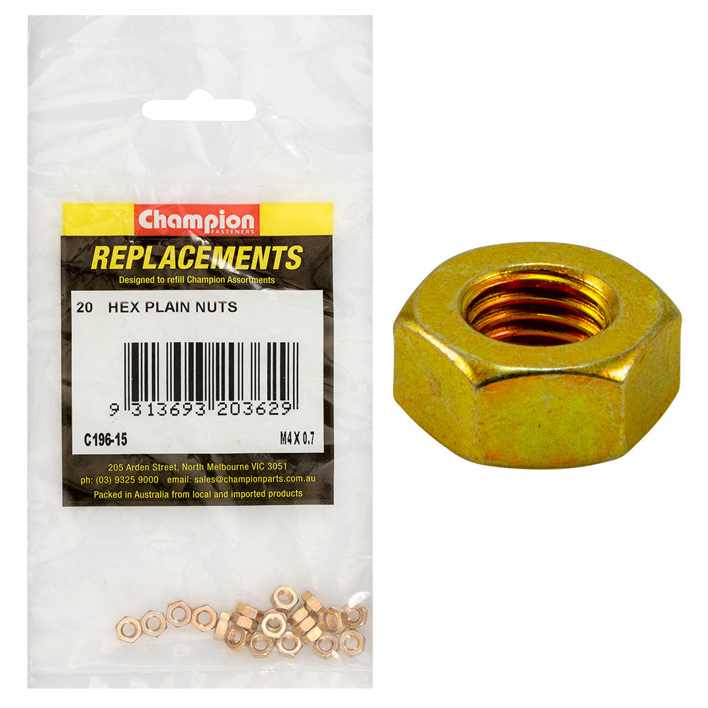 Champion Fasteners Hex Plain Nut High Tensile M4 X 0.7mm Class 8 C196-15
