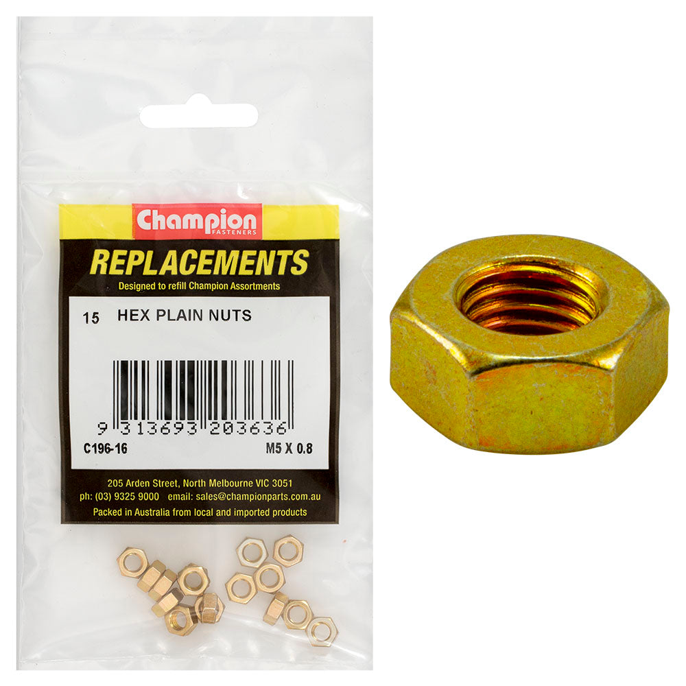 Champion Fasteners Hex Plain Nut High Tensile M5 X 0.8mm Class 8 C196-16