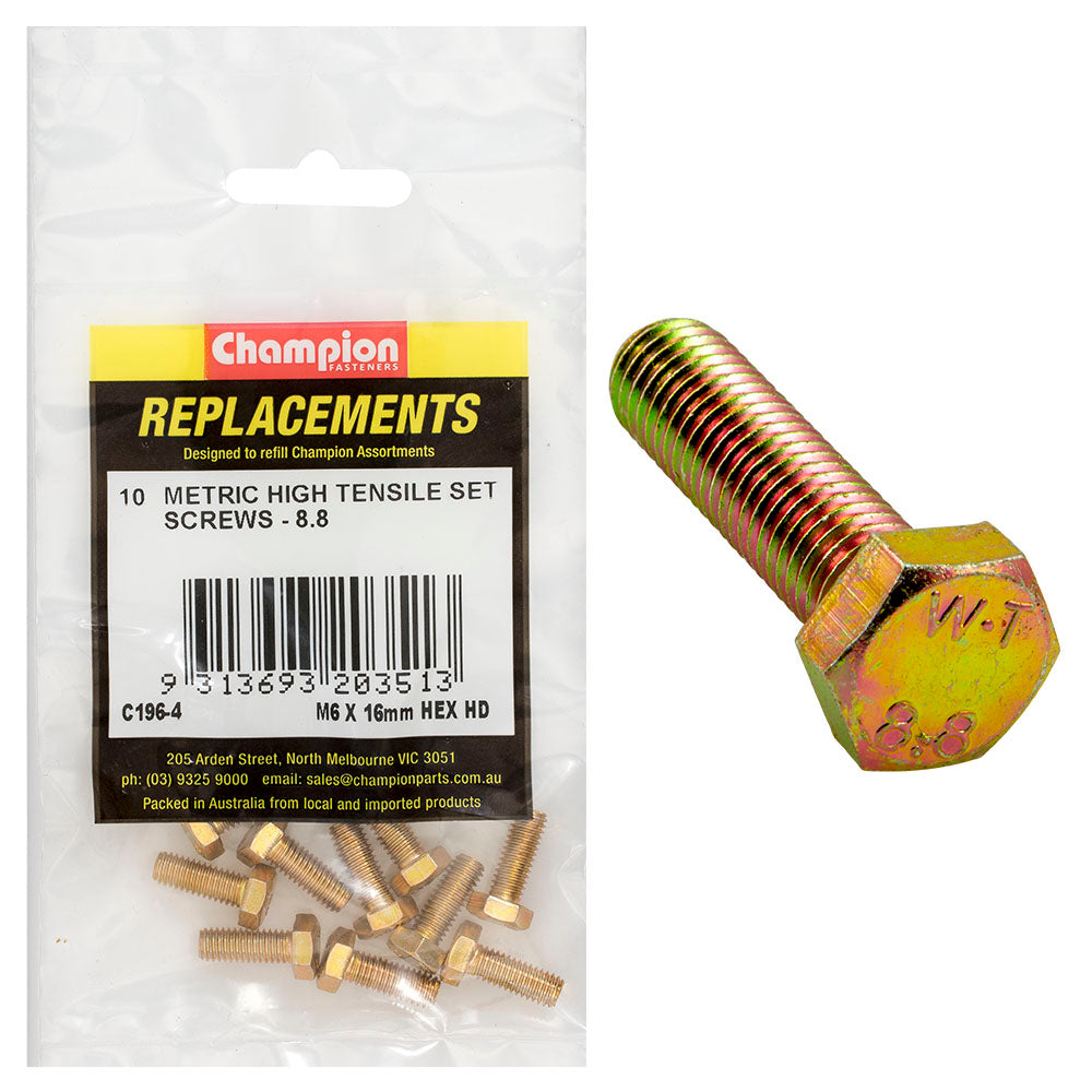 Champion Fasteners Hex Set Screw High Tensile M6 X 16mm Grade 8.8 C196-4