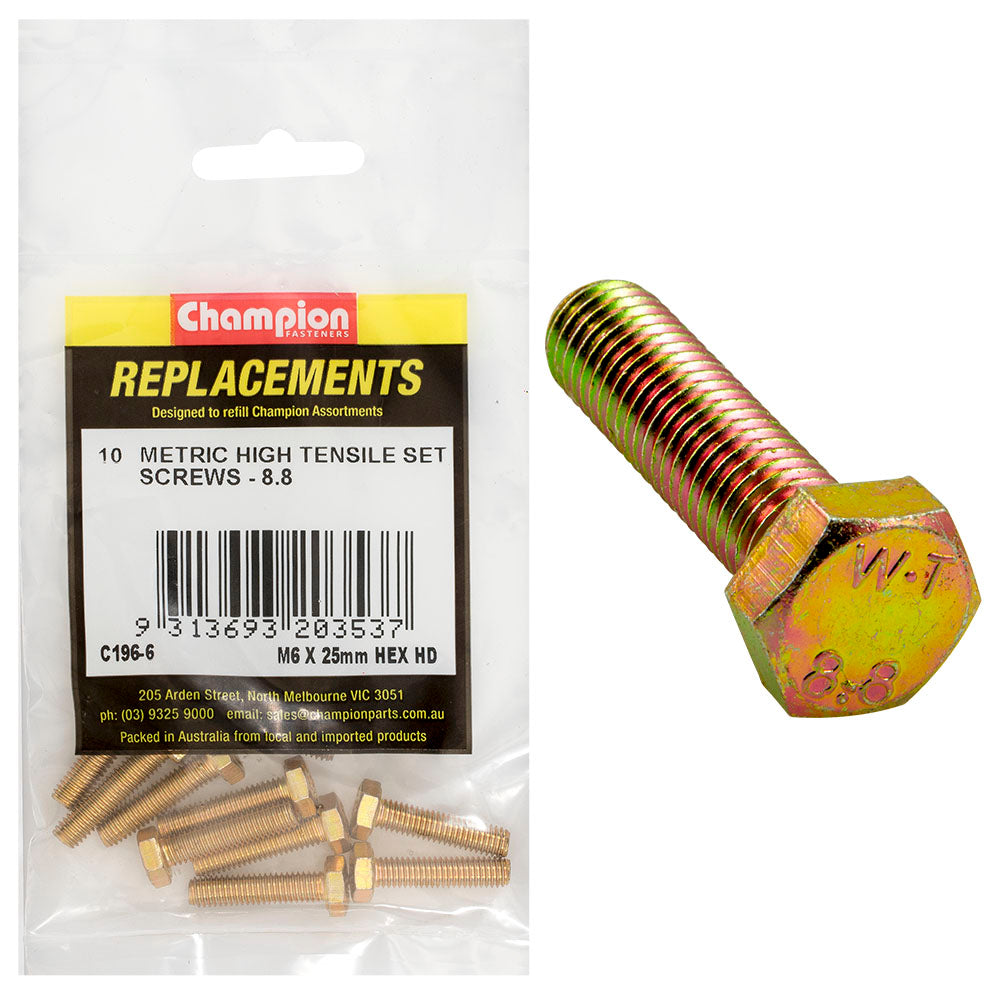 Champion Fasteners Hex Set Screw High Tensile M6 X 25mm Grade 8.8 C196-6