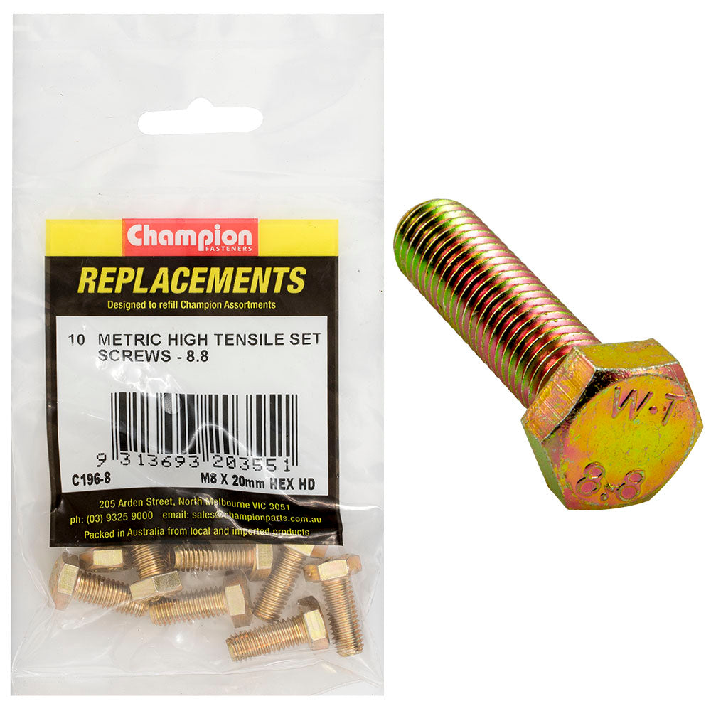Champion Fasteners Hex Set Screw High Tensile M8 X 20mm Grade 8.8 C196-8
