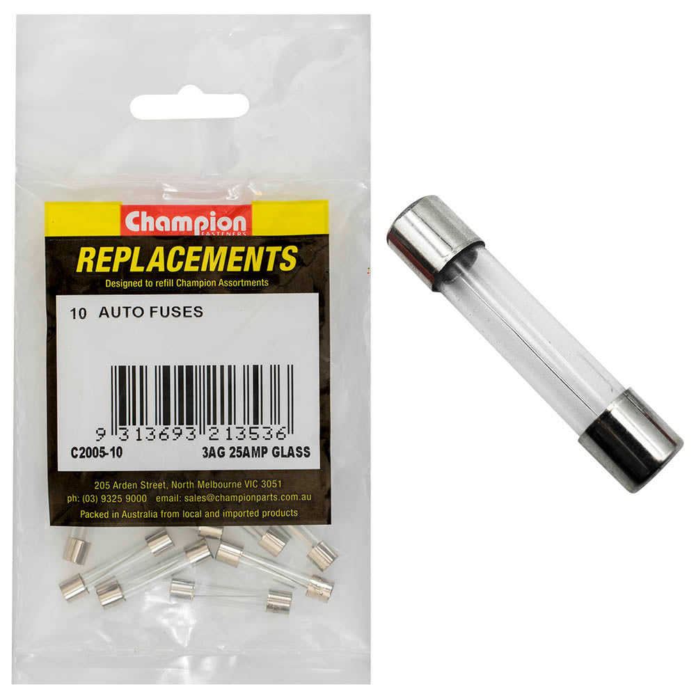 Champion Fasteners Fuse Glass 3Ag 25Amp C2005-10