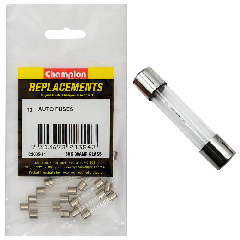 Champion Fasteners Fuse Glass 3Ag 30Amp C2005-11