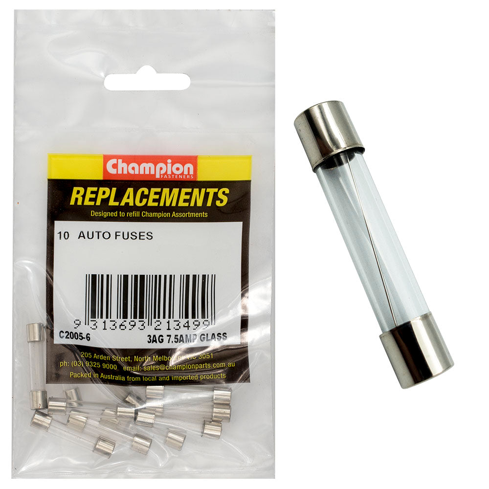 Champion Fasteners Fuse Glass 3Ag 7.5Amp C2005-6
