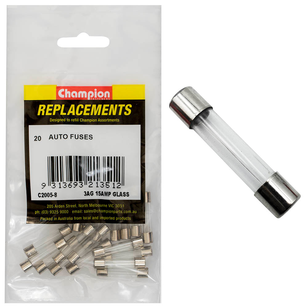 Champion Fasteners Fuse Glass 3Ag 15Amp C2005-8