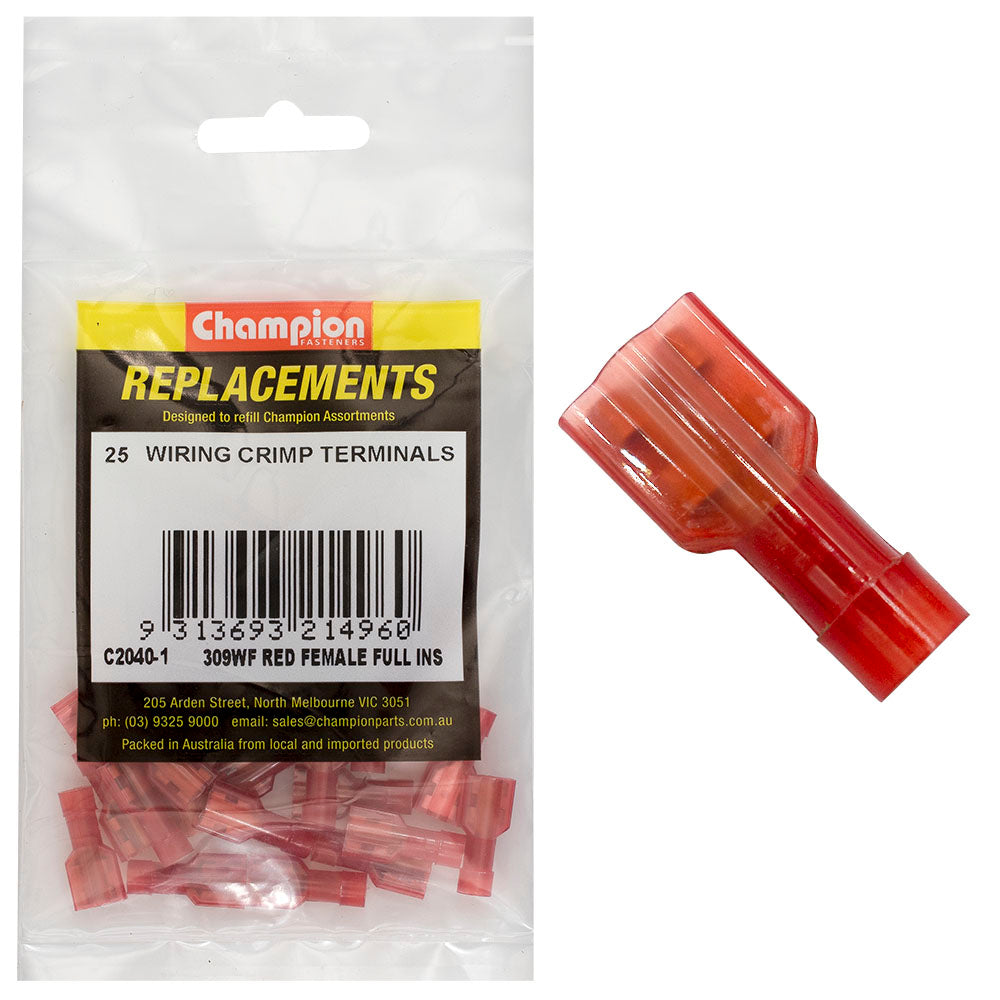 Champion Fasteners Crimp Terminal Blade Female Fully Insulated Red 6.3mm C2040-1