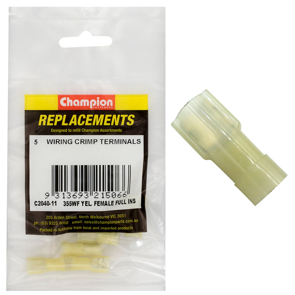 Champion Fasteners Crimp Terminal Blade Female Fully Insulated Yellow 6.3mm C2040-11
