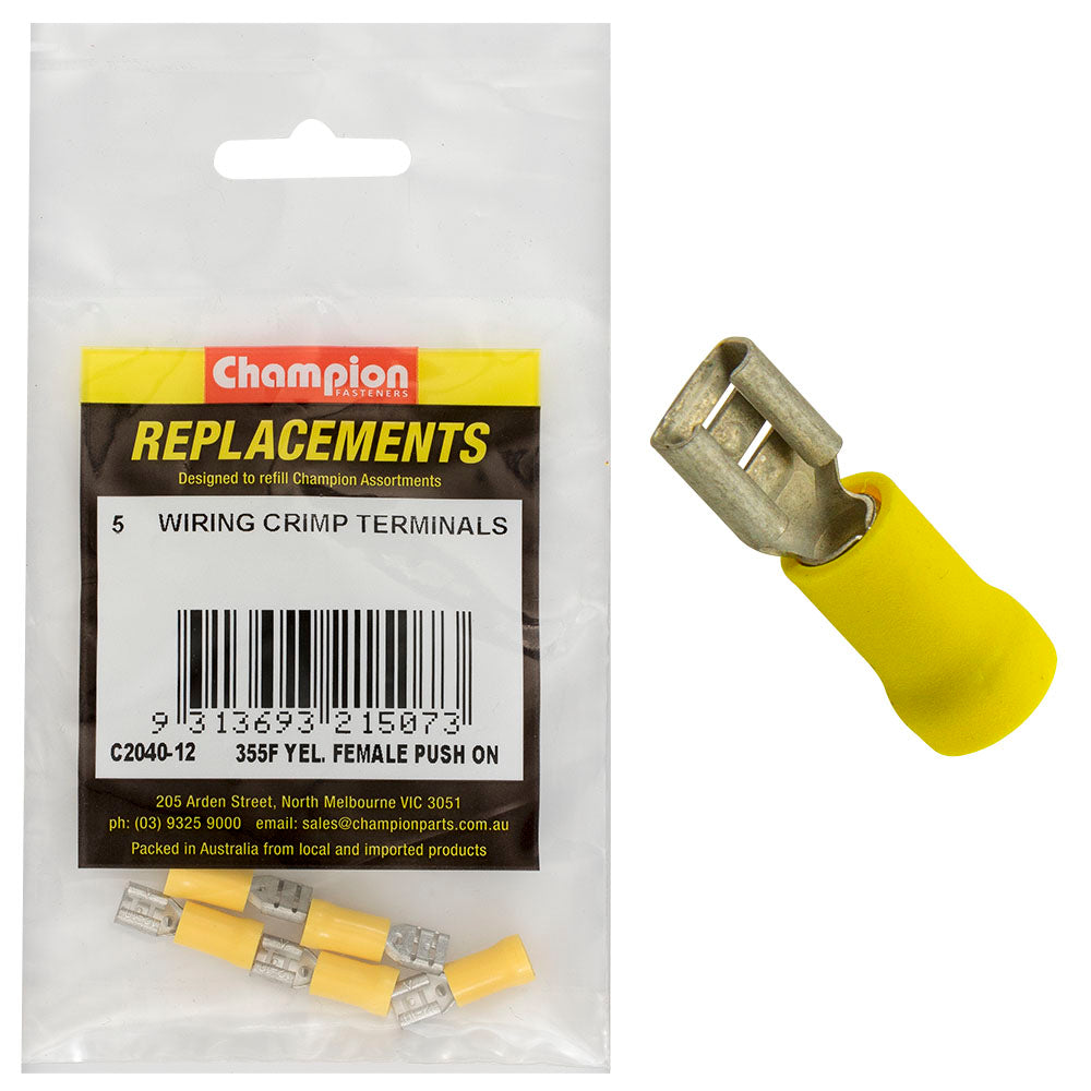 Champion Fasteners Crimp Terminal Blade Female Yellow 6.3mm C2040-12