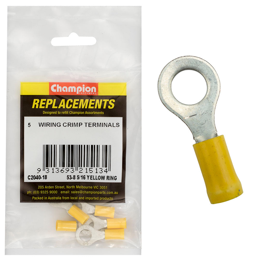 Champion Fasteners Crimp Terminal Ring Yellow 8mm C2040-18