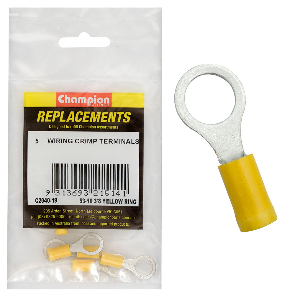 Champion Fasteners Crimp Terminal Ring Yellow 10mm C2040-19