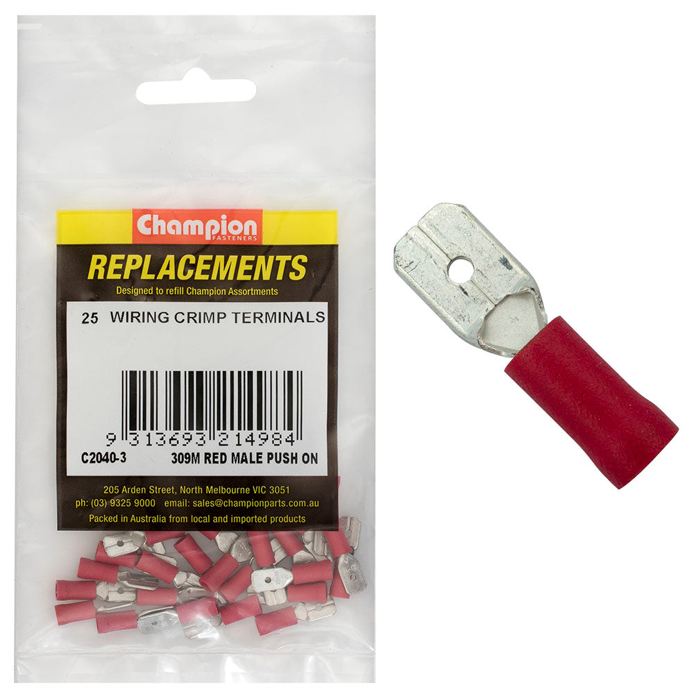 Champion Fasteners Crimp Terminal Blade Male Red 6.3mm C2040-3