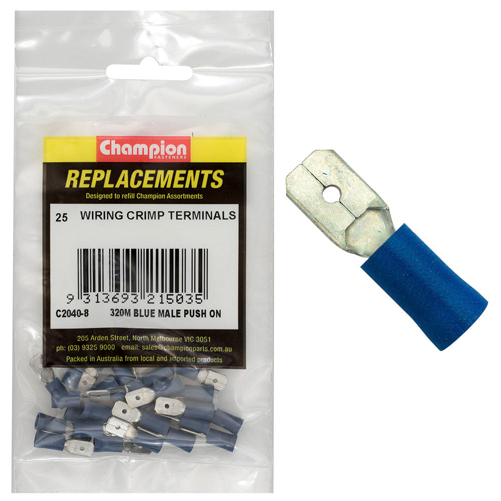Champion Fasteners Crimp Terminal Blade Male Blue 6.3mm C2040-8