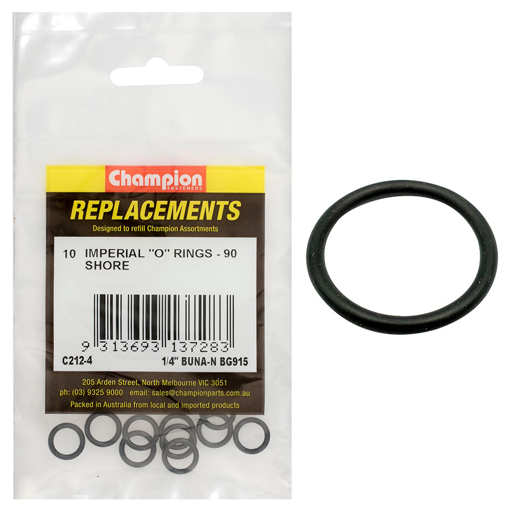 Champion Fasteners O Ring Nitrile Rubber 90 Shore 1/4In X .072 Black C212-4