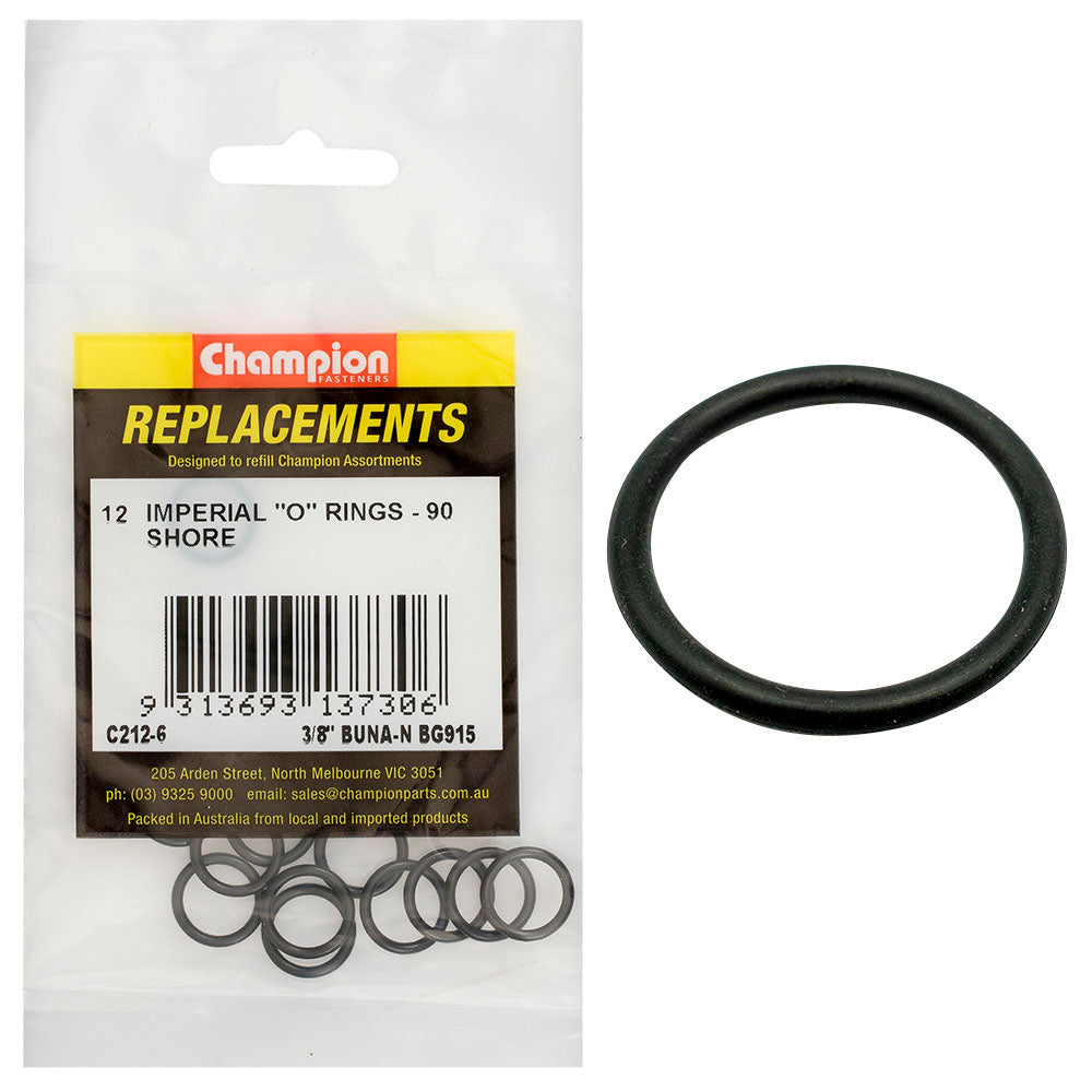 Champion O Ring Nitrile Rubber 90 Shore 3/8in x .078 Black C212-6