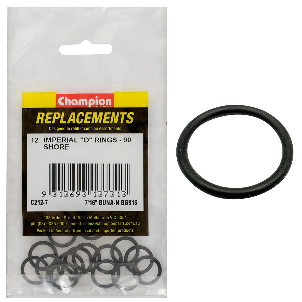 Champion Fasteners O Ring Nitrile Rubber 90 Shore 7/16In X .082 Black C212-7
