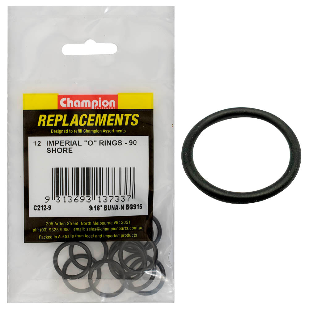 Champion Fasteners O Ring Nitrile Rubber 90 Shore 9/16In X .097 Black C212-9
