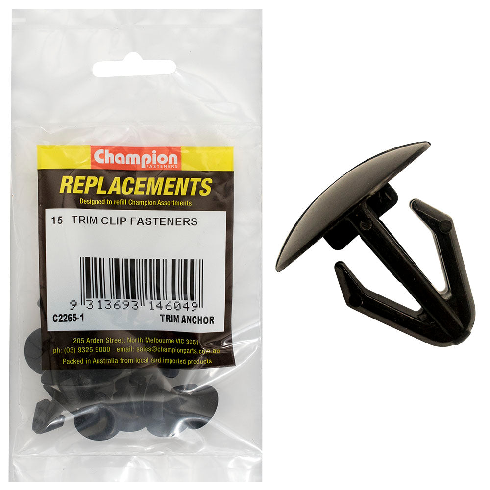 Champion Fasteners Trim Anchor Black Len:15mm Hole:8mm Head:18mm C2265-1